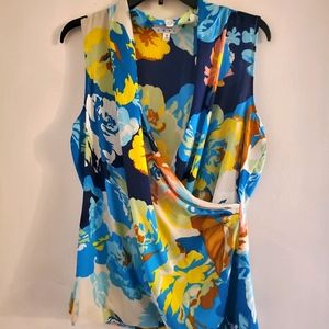 CAbi Blue Tropical Floral blouse